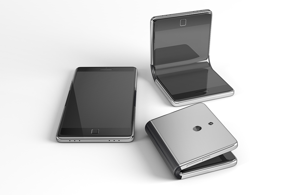 Folding phone screen shown at different levels of folding